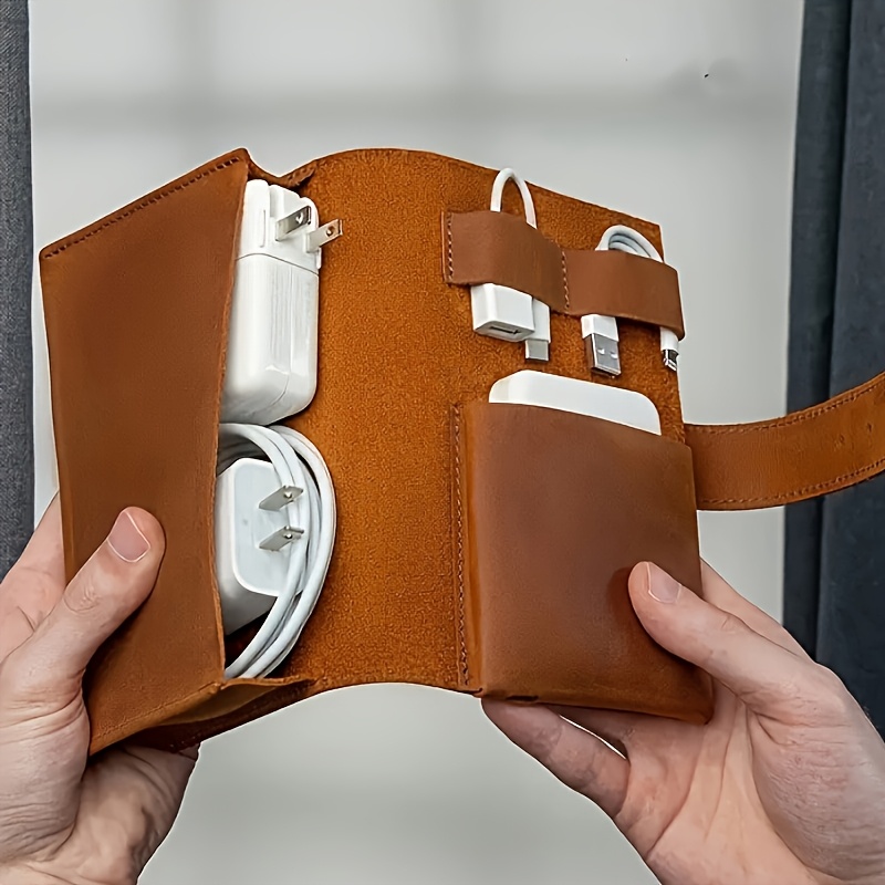 Tech Accessories For Travel - 1pc PU Leather Multi-Compartment Organizer-Portable Tech